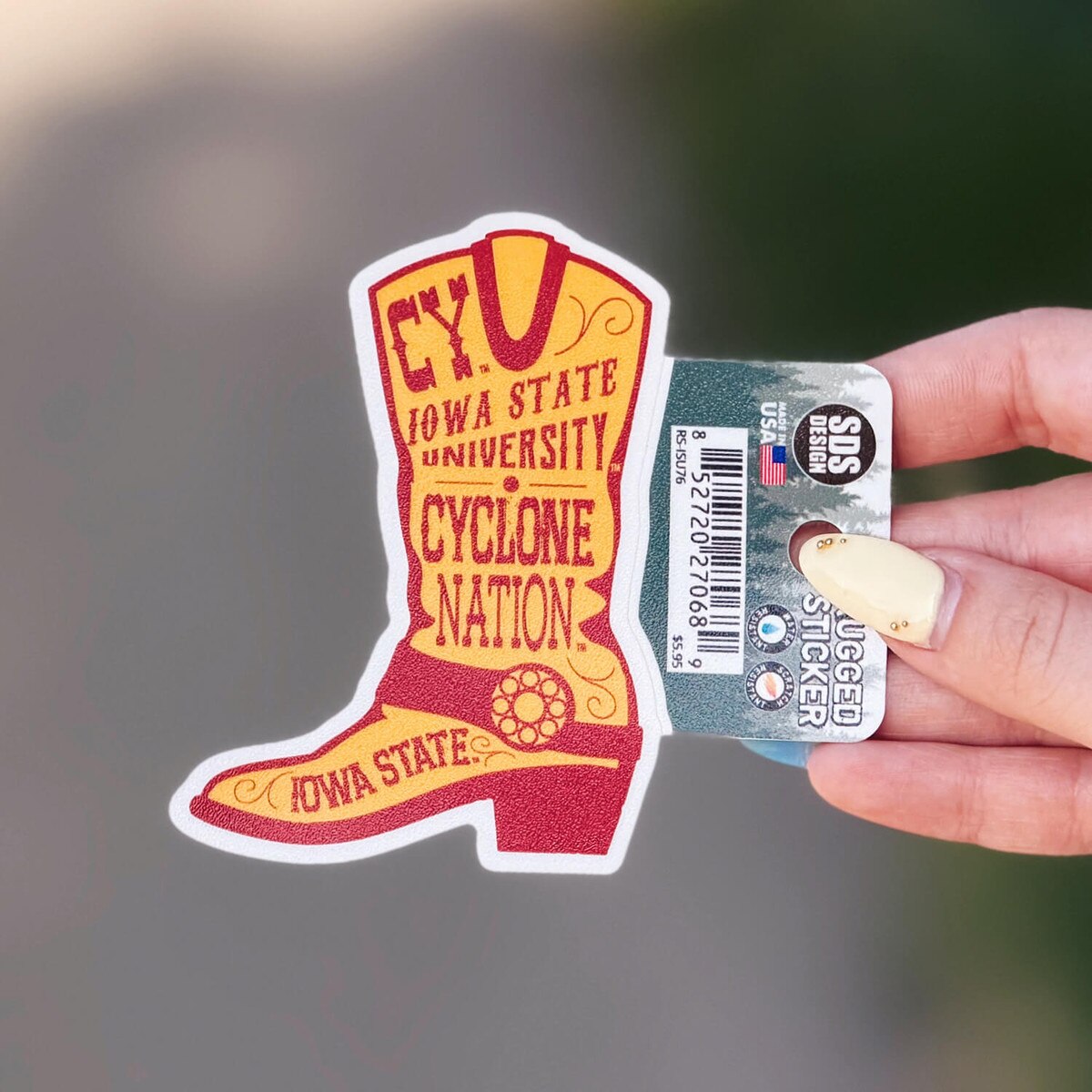 Iowa State Cardinal and Gold Boot Rugged Sticker 3-5-inch